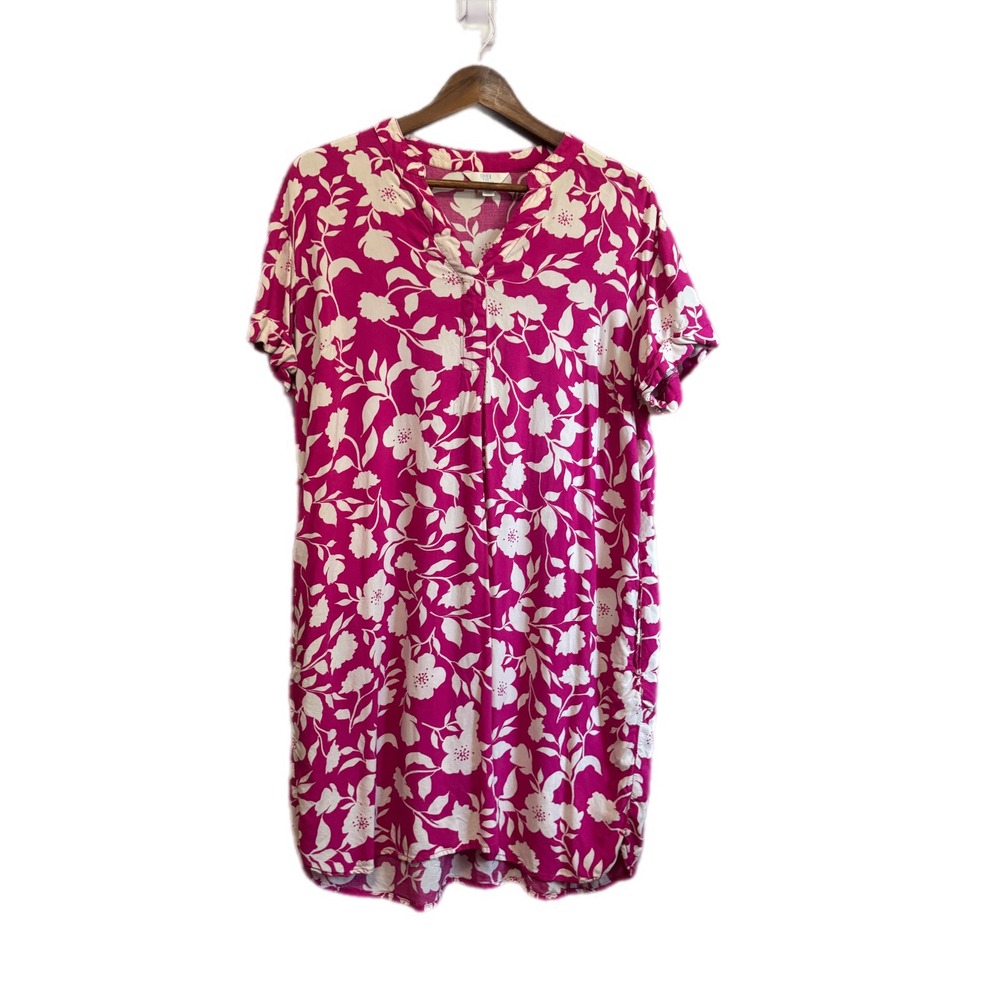 Time and Tru Floral Shift Dress Womens Small Fuchsia Pink Excellent Short Sleeve